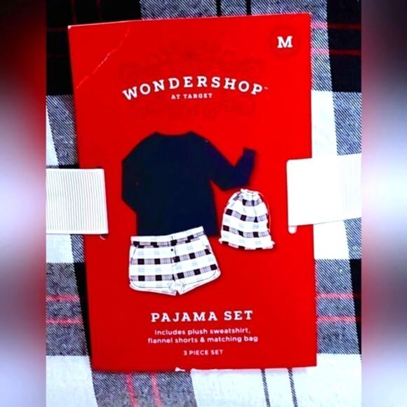 PAJAMA SET BLACK, RED AND WHITE PLAID PRINT WOMEN'S SIZE M - Picture 1 of 3